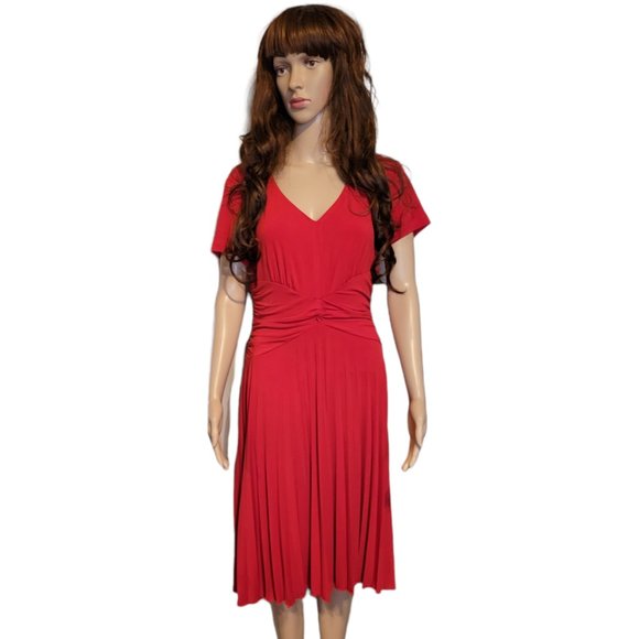 COLDWATER CREEK Pleated Skirt Red Midi Dress Size 6 - Picture 2 of 8